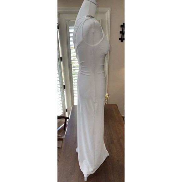 Lauren Ralph Lauren White Ruched One Shoulder Gown Crystal Brooch 2P Petite - Picture 4 of 15